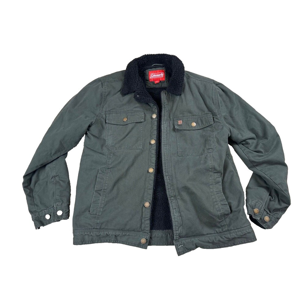Coleman Workwear Jacket Men's Medium Green Sherpa Lined Outdoor Camping Jacket